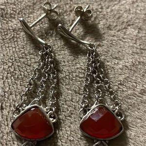 Carolyn Pollack Red Carnelian Dangle Earrings